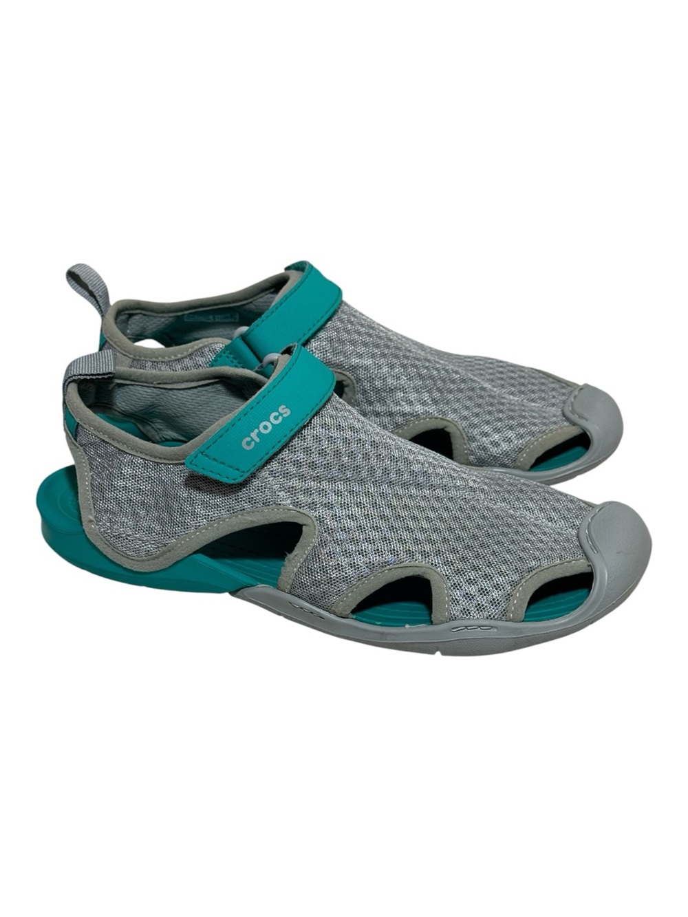 Crocs Swiftwater Mesh Sandals Gray Teal Aqua Water Shoes Women's Size 7